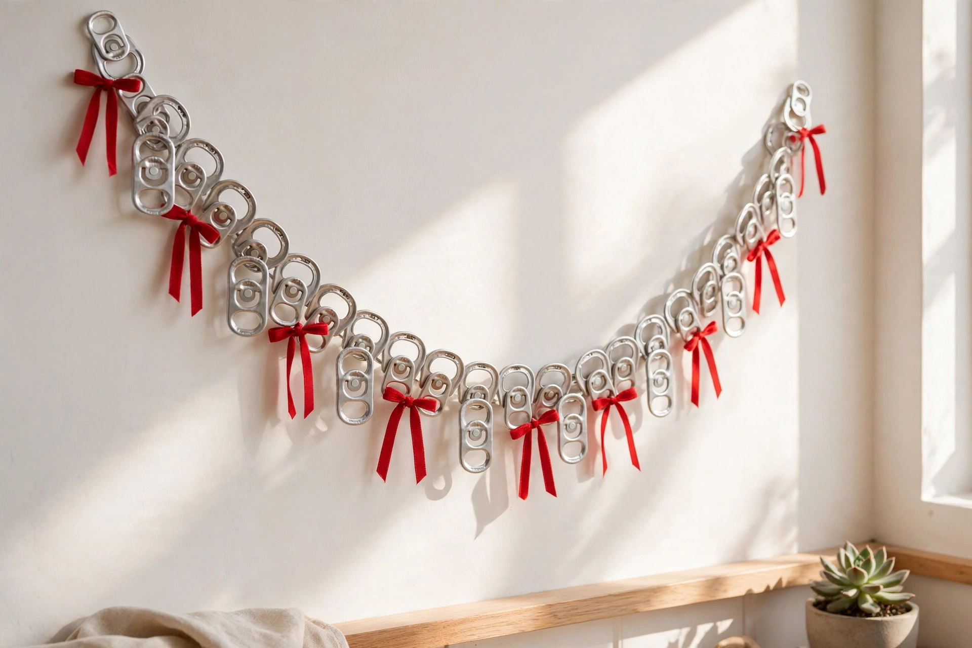 Ghirlanda decorativa realizzata con anelli di lattine