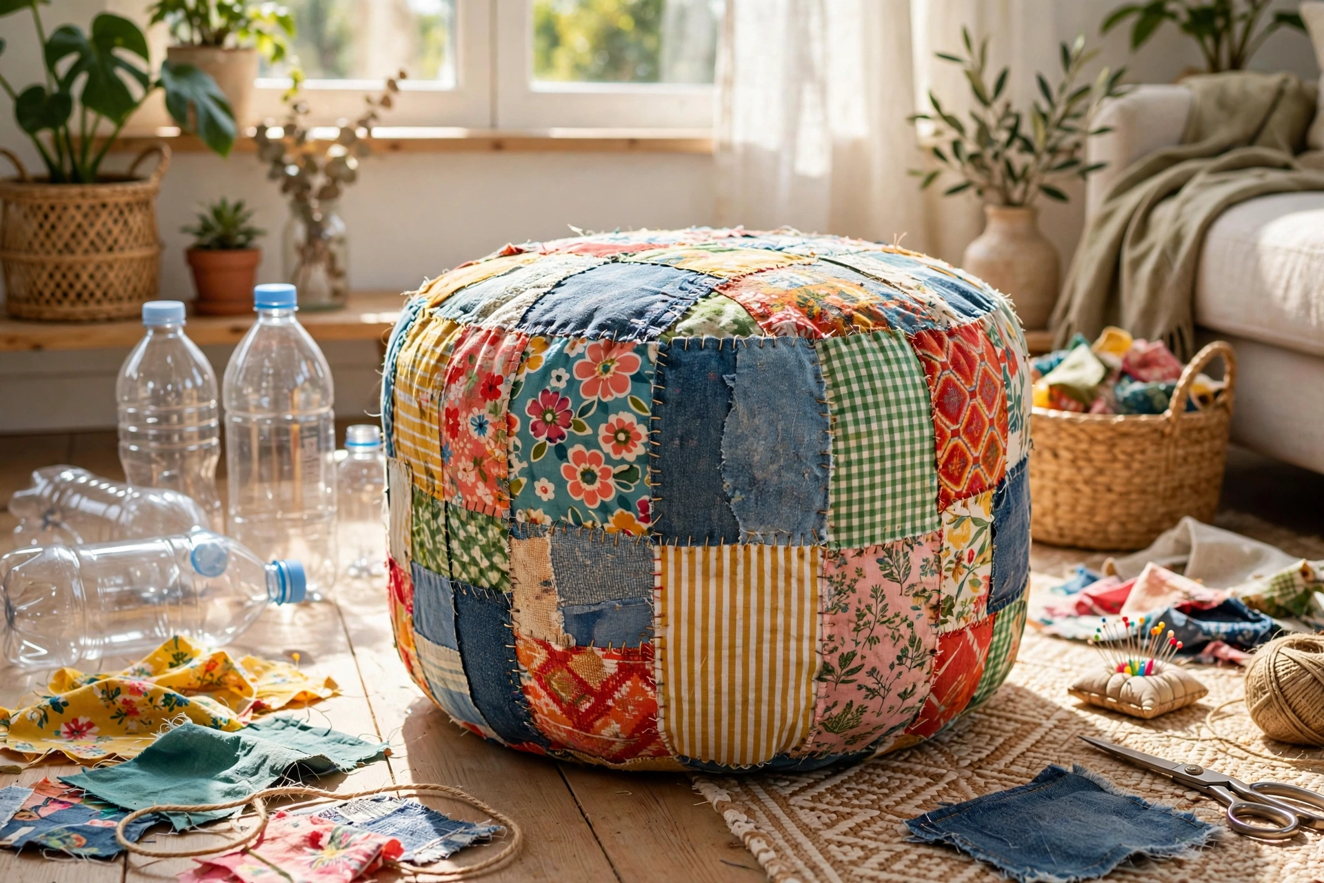 Pouf fai-da-te con le bottiglie di plastica: il tutorial passo passo