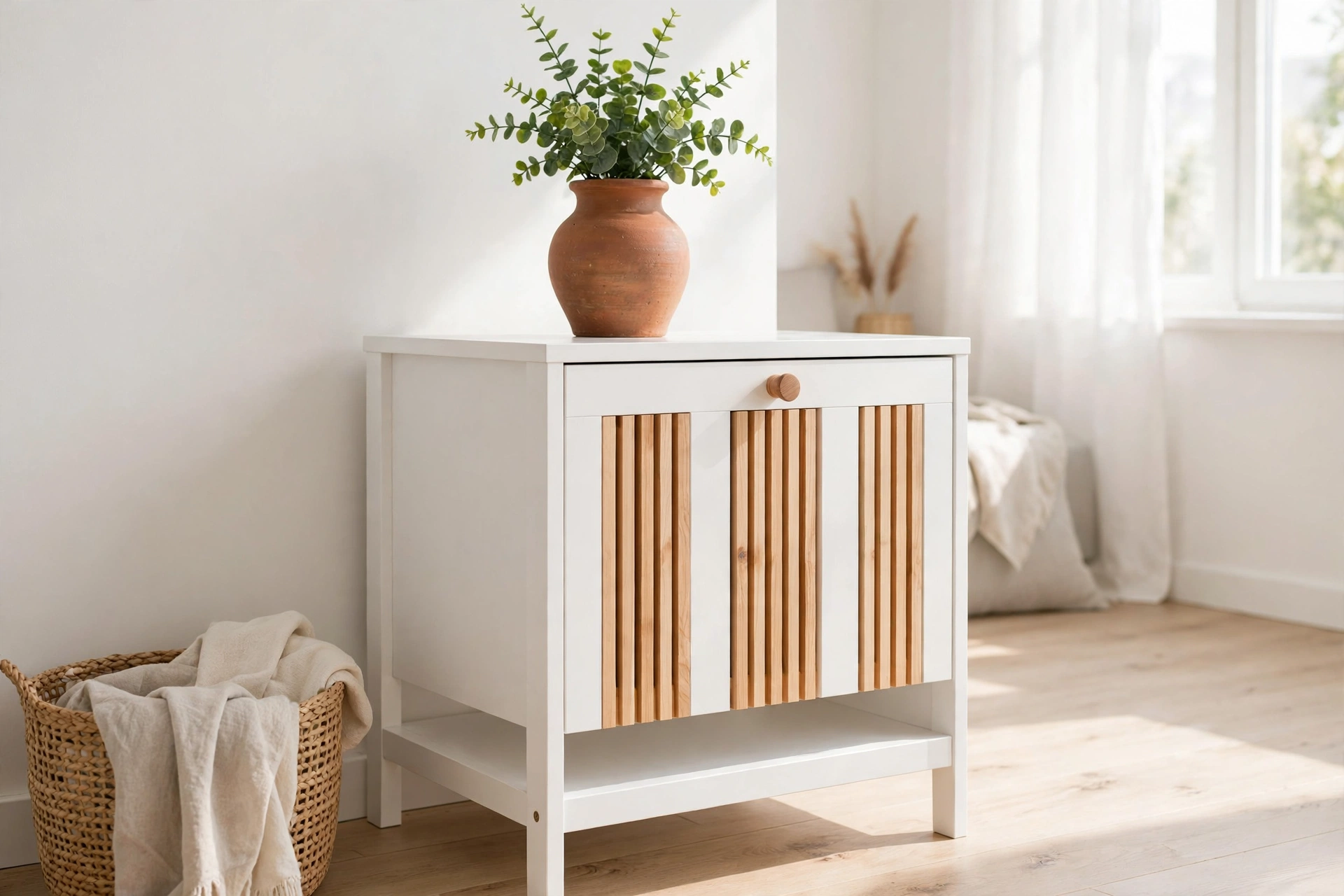 Comodino personalizzato con listelli di legno di recupero