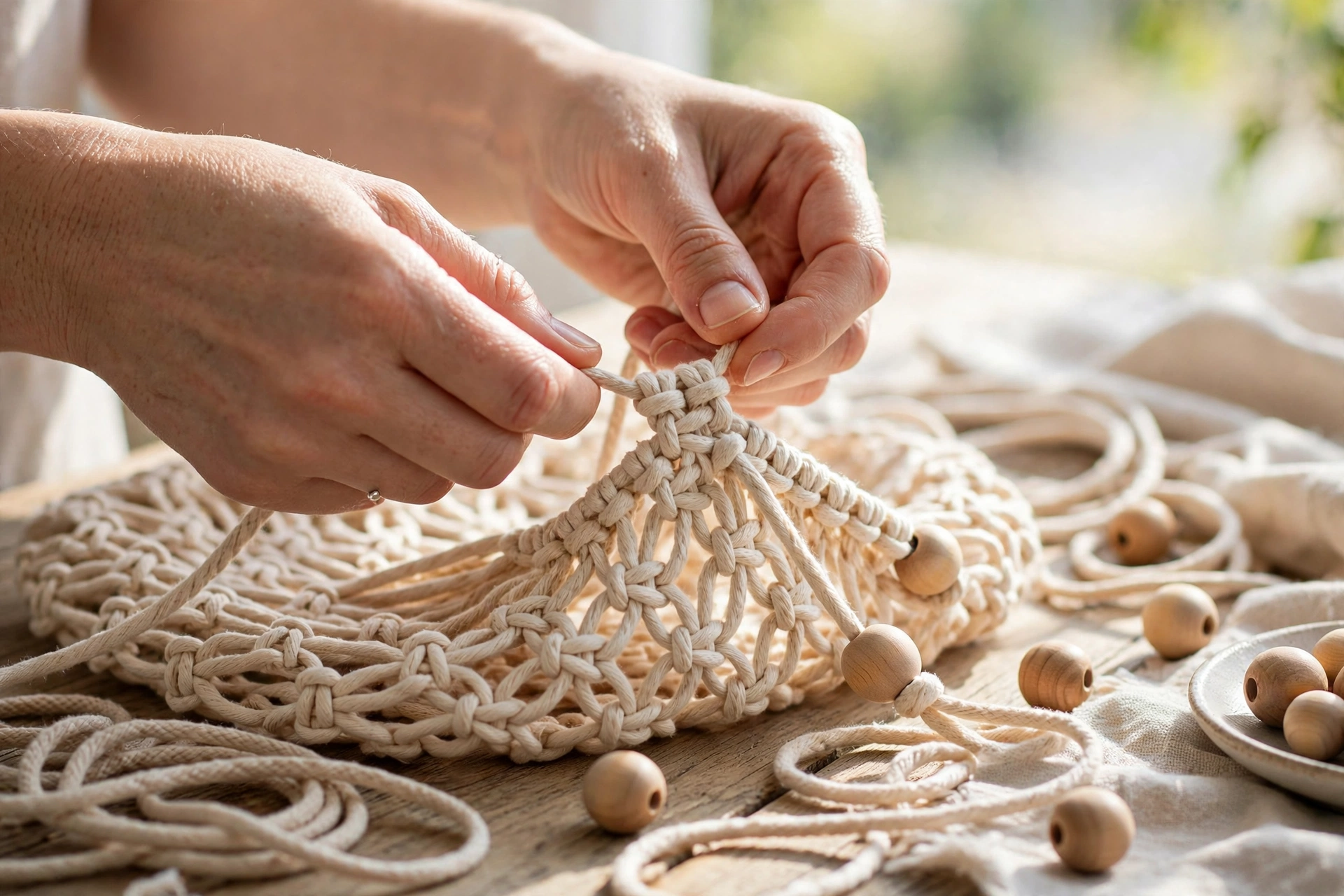 Portavasi sospeso in macramé