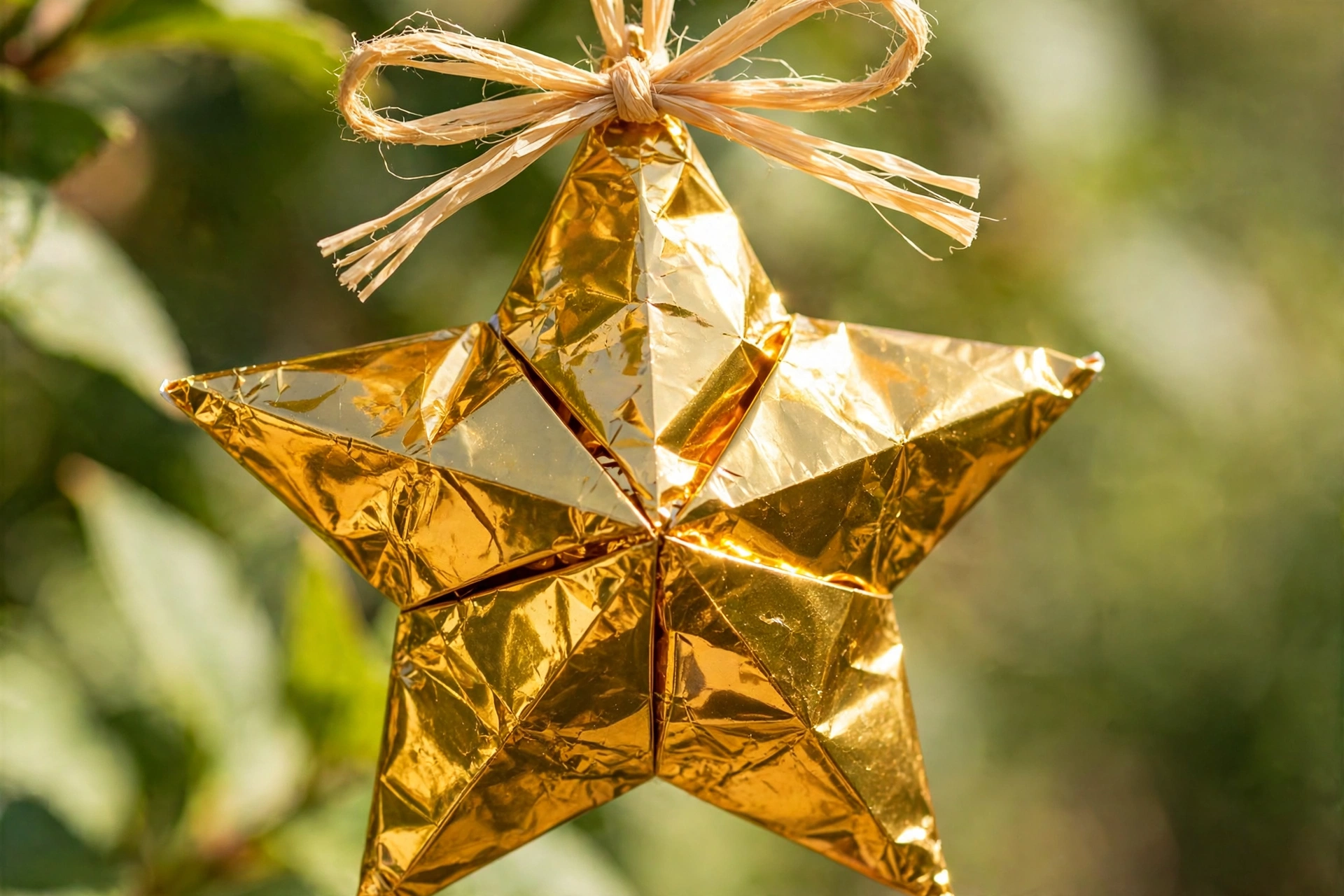 Decorazioni natalizie con packaging dorato e rafia