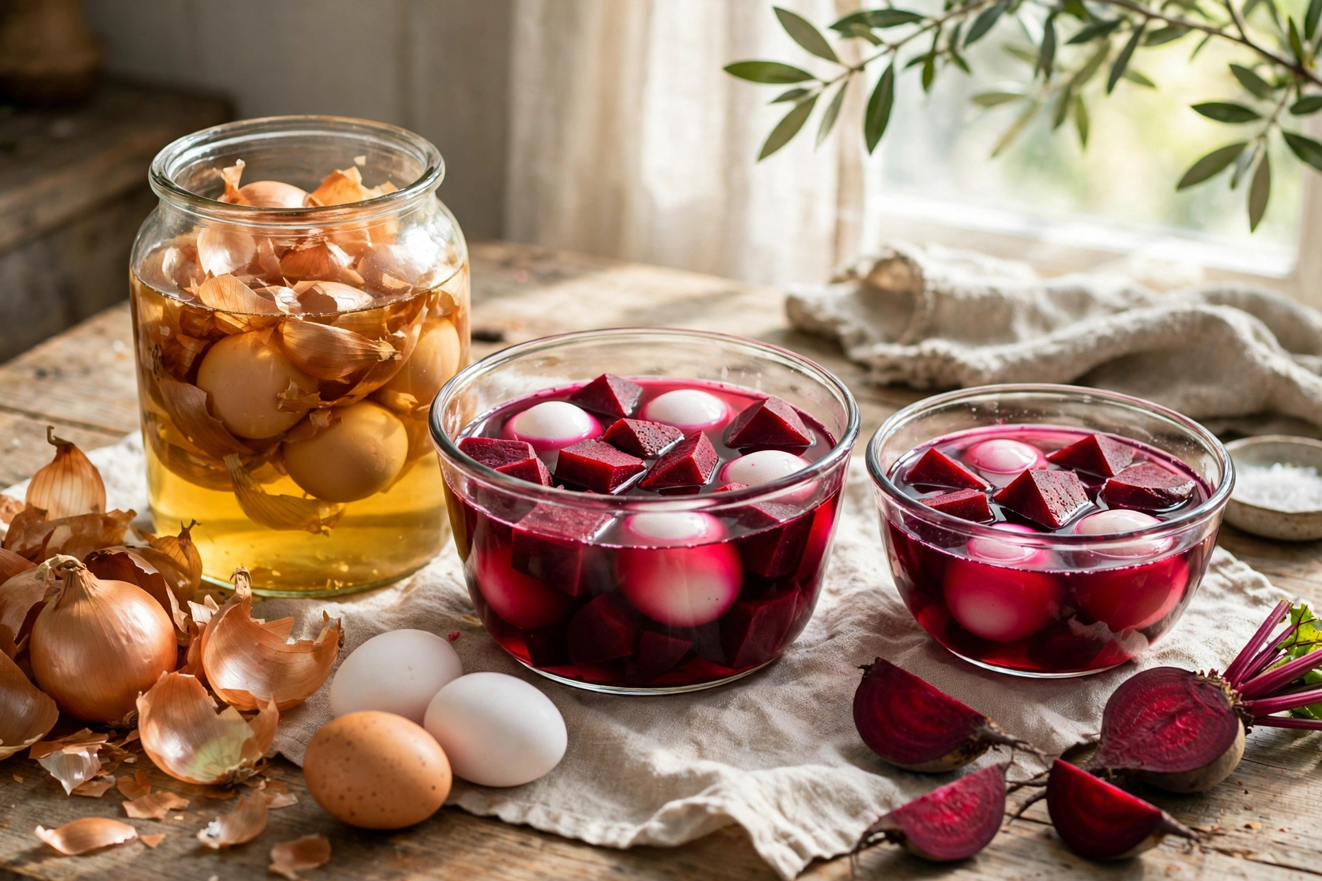 Uova di Pasqua tinte con materiali naturali