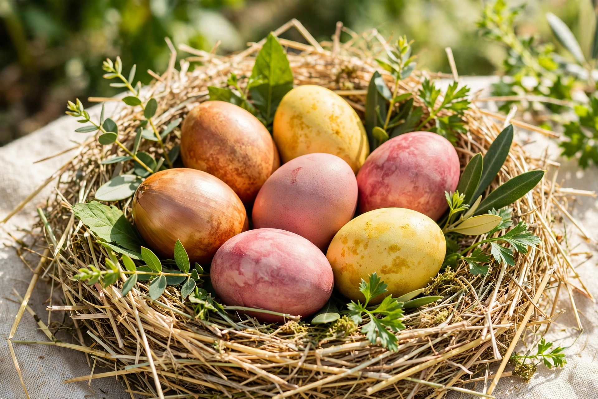 Uova di Pasqua tinte con materiali naturali